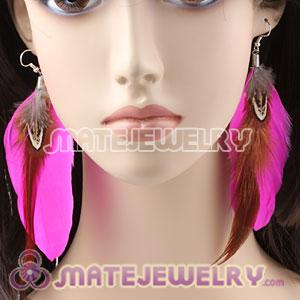 Cheap Pink Tibetan Jaderic Bohemia Long Feather Earrings 