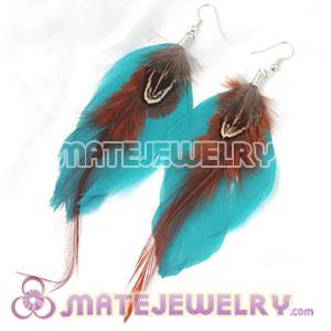 Cheap Blue Tibetan Jaderic Bohemia Long Feather Earrings 