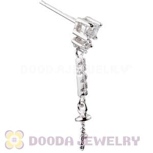 Sterling Silver Inlay CZ Stone Earring Component Findings Wholesale