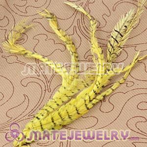 Wholesale Yellow Thin Striped Grizzly Bird Feather Hair Extension 