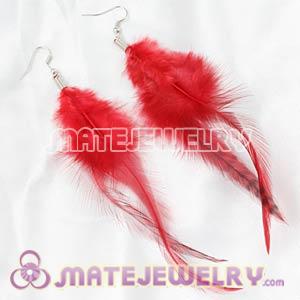 Long Red Tibetan Jaderic Bohemia Feather Earrings Cheap 