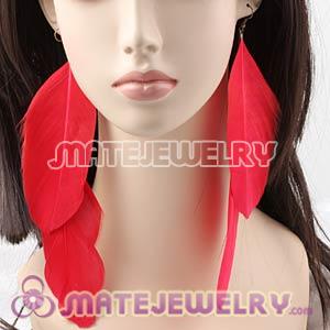 Red Tibetan Jaderic Bohemia Feather Earrings Cheap 