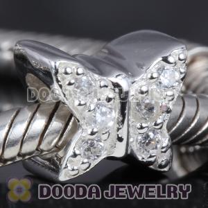 925 Solid Silver European Style butterfly Beads with Stone