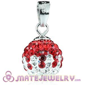 Fashion Sterling Silver 10mm Red-White Czech Crystal Ball Pendants
