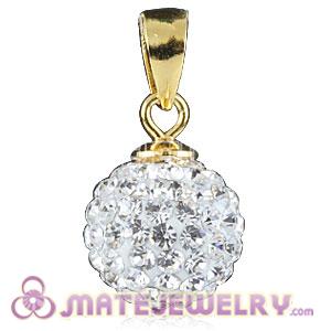 Fashion Gold Plated Silver 10mm White Czech Crystal Pendants 