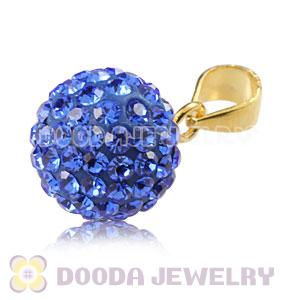 Gold Plated Silver 10mm Blue Czech Crystal Pendants Wholesale