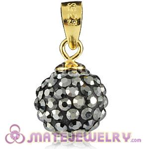 Fashion Gold Plated Silver 10mm Grey Czech Crystal Pendants 