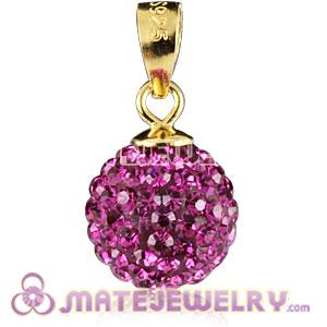 Fashion Gold Plated Silver 10mm Magenta Czech Crystal Pendants 