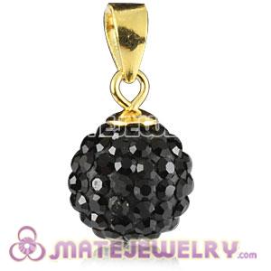 Fashion Gold Plated Silver 10mm Black Czech Crystal Pendants 