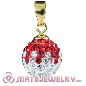 Fashion Gold Plated Silver 10mm Red-White Czech Crystal Pendants 