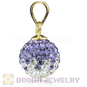 Gold Plated Silver 10mm Purple-White Czech Crystal Pendants Wholesale