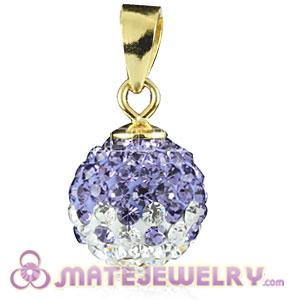 Fashion Gold Plated Silver 10mm Purple-White Czech Crystal Pendants 