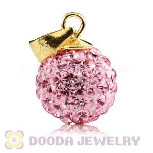 Gold Plated Silver 10mm Pink Czech Crystal Pendants Wholesale