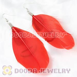 Red Tibetan Jaderic Bohemia Grizzly Feather Earrings Wholesale