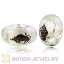 Painted Zodiac Taurus Fluorescent European Glass Beads in 925 Silver Core