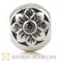 Antique Sterling Silver Flower Charm Beads With Olive Stone