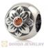 Antique Sterling Silver Flower Charm Beads With Orange Stone
