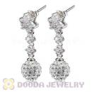 8mm Czech Crystal Ball Dangle Earrings With Sterling Silver Inlay CZ Studs