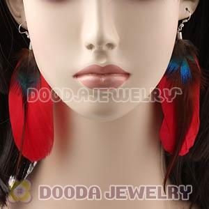 Red Tibetan Jaderic Bohemia Grizzly Feather Earrings Wholesale