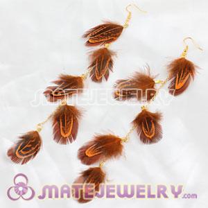 Big Orange Extra Long Feather Earrings For Sale