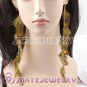 Big Yellow Extra Long Feather Earrings For Sale