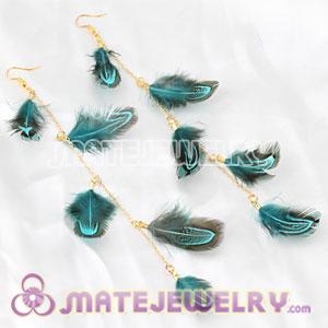 Big Blue Extra Long Feather Earrings For Sale