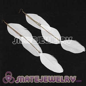 White Big Flake Extra Long Feather Earrings For Sale