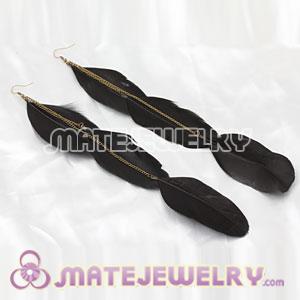 Black Big Flake Extra Long Feather Earrings For Sale