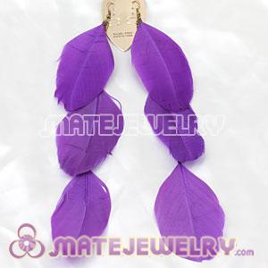 Purple Big Flake Extra Long Feather Earrings For Sale