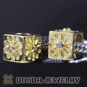 Gold Plated European Style Silver Beads with Stone