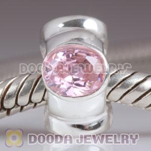 S925 Sterling Silver European Style Beads with Pink Stone