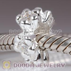 925 Sterling Silver European Style flower charms with stone