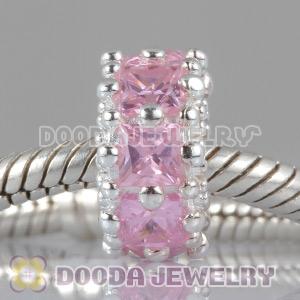 925 Sterling Silver European Style Beads with Pink Stone