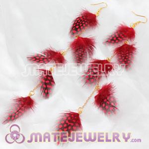 Big Red Extra Long Feather Earrings For Sale