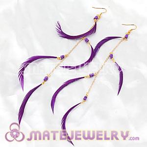 Purple Long Beaded Feather Earrings For Women Wholesale