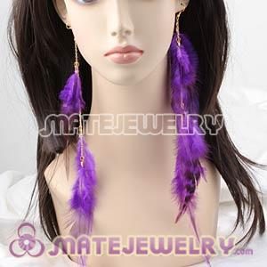 Fashion Purple Extra Long Feather Earrings For Sale