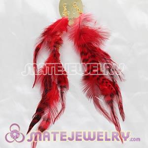Fashion Red Extra Long Feather Earrings For Sale