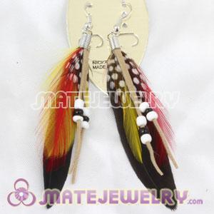 Black Tibetan Jaderic Indianstyles Feather Earrings With Beads 