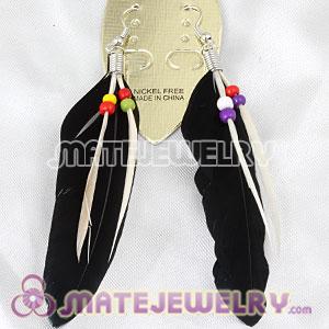 Black Tibetan Jaderic Indianstyles Feather Earrings With Beads 