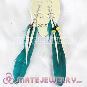 Blue Tibetan Jaderic Indianstyles Feather Earrings With Beads 