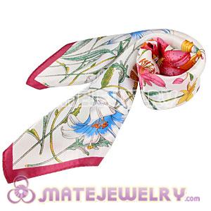 Wholesale 50X50CM Printed Flora Silk Scarves Natural Small Square Pure Silk Scarf