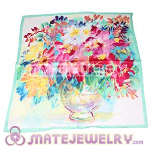 Wholesale Printed Peony 100% MULBERRY SILK Scarf Shawls 65×65CM Medium Square Silk Scarves 