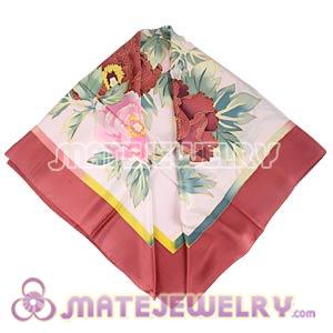 Floral Large Square Silk Neck Scarves 105×105CM Hand Painted Silk Scar