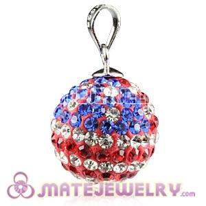 Wholesale 14mm Sterling Silver Czech Crystal Flag Of USA Pendants 