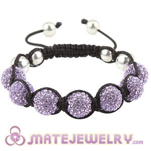 12mm Pave Lavender Czech Crystal Handmade String Bracelets With Sterling Silver Bead