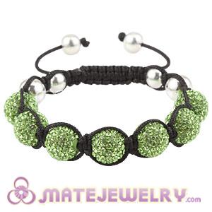 12mm Pave Green Czech Crystal Handmade String Bracelets With Sterling Silver Bead