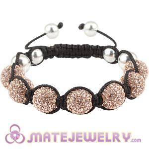 12mm Pave Pink Czech Crystal Handmade String Bracelets With Sterling Silver Bead