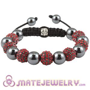Red Crystal Disco Ball Bead Sambarla Style Bracelet With Hematite 