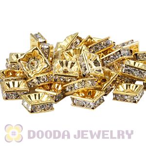 8X8mm Gold Alloy Basketball Wives Clear Crystal Spacer Beads Wholesale