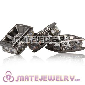 8X8mm Gun Black Alloy Clear Crystal Spacer Beads For Basketball Wives Earrings 